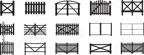 fence icon collection silhouettes decorative panels