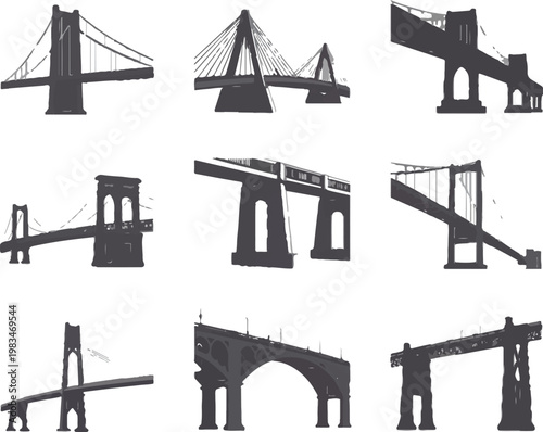 bridge set of black and white icons showing structure form