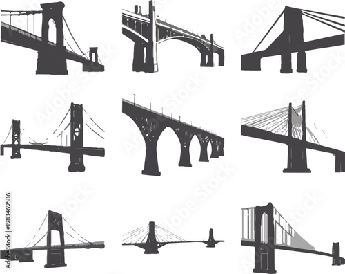 bridge comparison chart of structural bridge types in vector art