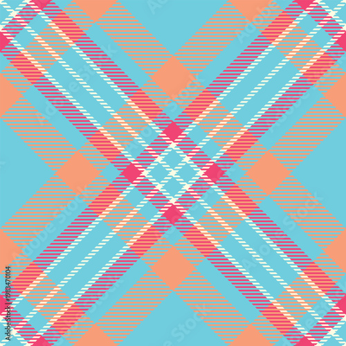 Scarf pattern vector plaid, blanket seamless tartan check. Uk fabric texture textile background in teal and light salmon colors.