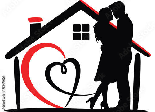 House frame with a heart home sweet home vector, representing family relationships, love, comfort and real estate investment concept.