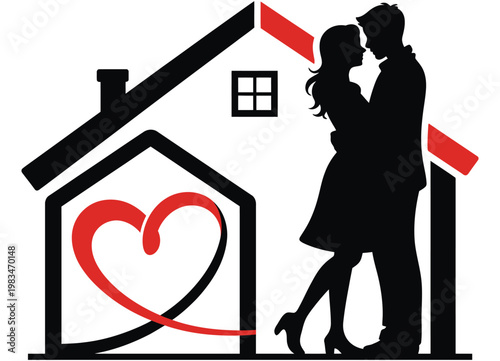 House frame with a heart home sweet home vector, representing family relationships, love, comfort and real estate investment concept.