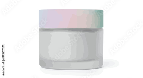Frosted glass jar with pastel colored lid isolated on white background