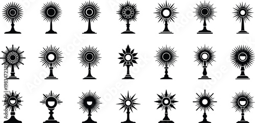 Sacred monstrance design variations for catholic liturgy and eucharistic adoration worship graphics