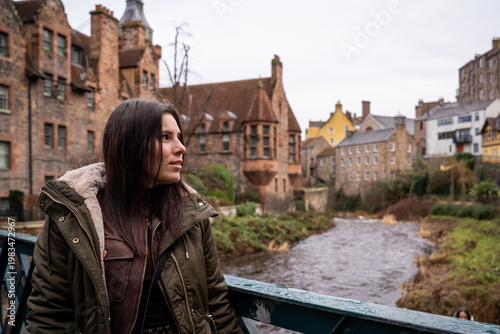 Young Woman Traveling in Dean Village Edinburgh