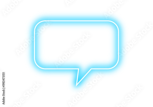 Neon glowing cyan blue speech bubble vector icon, luminous glow effect message icon outline. Blank floating dialogue box, chat box with shiny glowing stroke uses for modern design and UI UX design.