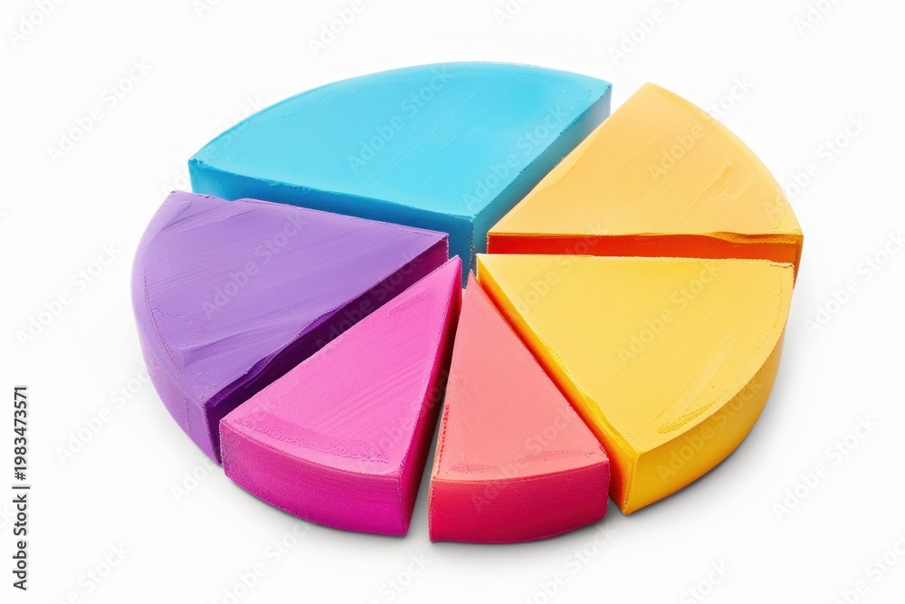 Obraz premium Vibrant pie chart illustrating data analysis, market segmentation, and business performance