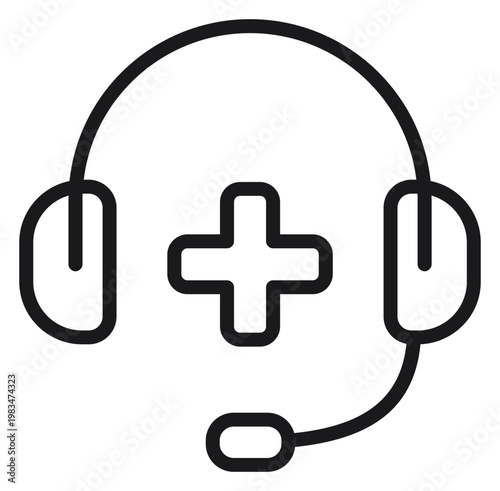 Medical Support Headset Vector Icon Illustration: Telemedicine Hotline and Healthcare Consultation Symbol for Online Medical Services, Emergency Call Center, and Patient Care Assistance.