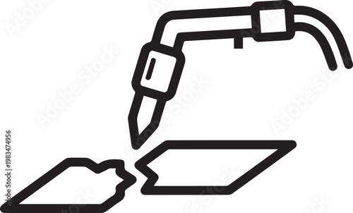 Professional Cutting Torch with Flame Vector Icon for Industrial Metal Fabrication, Welding Workshops, Manufacturing Documentation, Technical Manuals, CAD Designs, Engineering Blueprints