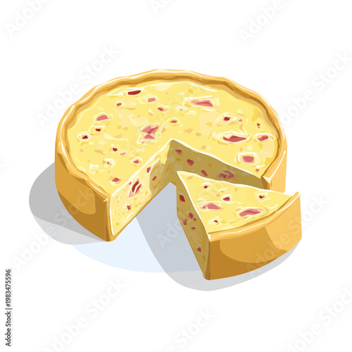 2D flat vector graphic of a Quiche Lorraine in icon style, isolated on white background