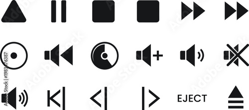 Bilde på lerret Essential media player icon set play pause stop volume eject more vector graphic