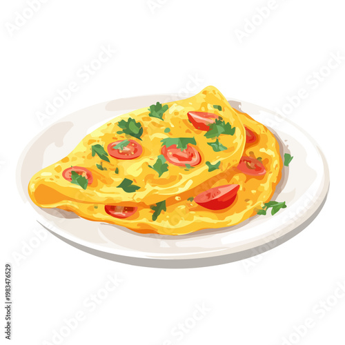 Simple flat 2D vector graphic of a Omelette in modern icon style, isolated on a white canvas