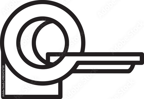 Professional Medical MRI Machine Vector Icon Showing Open Door Revealing Patient Table Inside for Healthcare Websites, Medical Apps, Hospital Branding, Diagnostic Imaging Portals, Patient