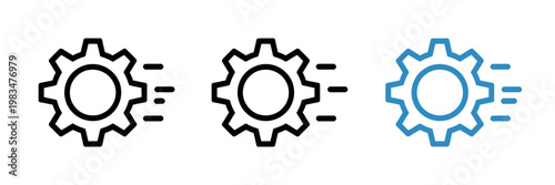 Settings gear icon vector illustration motion lines speed optimization automation performance configuration UI design isolated on transparent background