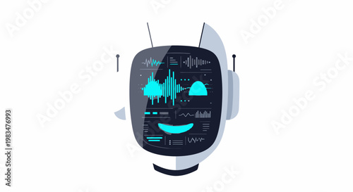 Robot Head with Digital Data Stream and Waveform Display