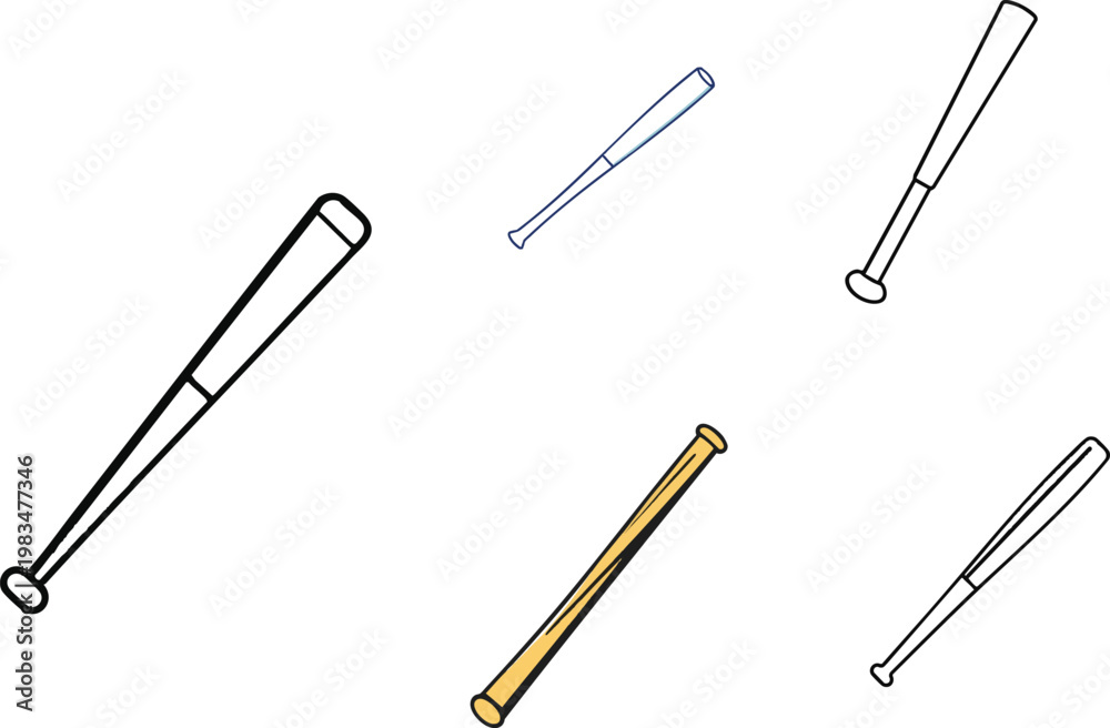 Obraz premium Minimal Vector Icon of Baseball Bat in Outline Style with Vertical Stick Design, Clean Line Art Sports Equipment Symbol on White Background, Modern EPS Illustration for Athletics, Baseball, and Game D
