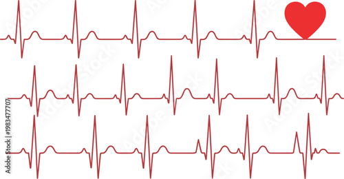 Heartbeat line vector set electrocardiogram pulse waves with heart symbol medical cardiology illustration isolated