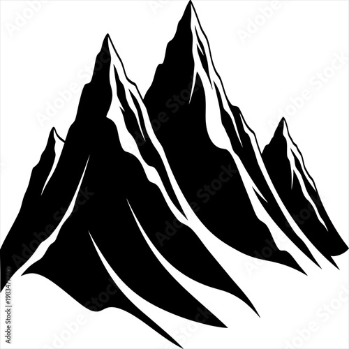 Minimalist vector illustration featuring sharp jagged mountain peaks set against a simple clean white background