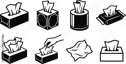Tissue Box Icon Vector Set | Tissue Paper Hygiene Symbol