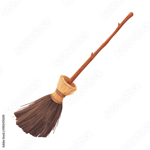Minimal 2D flat vector of a Witch Broomstick, icon-style illustration on a white background