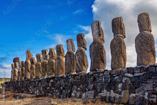 Obraz na plátně The Moai statues on Easter Island in the Pacific Ocean