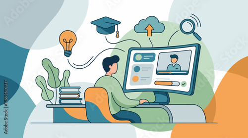 Education and online learning concept scene in S006-V2 strict curved minimal line logic,  only - education, online, learning, concept, scene, s006-v2, strict, curved