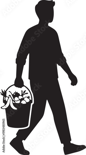 vector of someone carrying a compost bucket filled with kitchen scraps