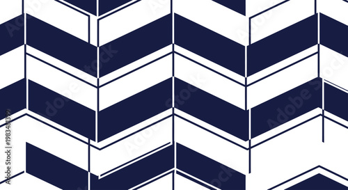 A repeating pattern of dark blue and white interlocking geometric chevron shapes