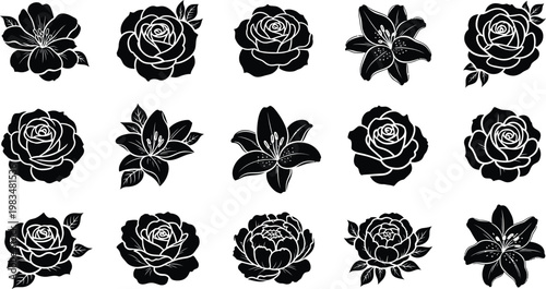 Black and white floral with roses and lilies flowers