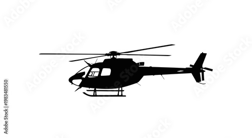 Black helicopter silhouette on a white background, side view, aviation, transport, flight