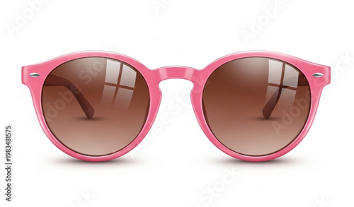 Round Pink Sunglasses with Brown Lenses Retro Eyewear Vector