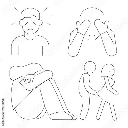 Domestic violence icon, sexual harassment awareness, Simple Outline Cyberbullying, with white back ground. 