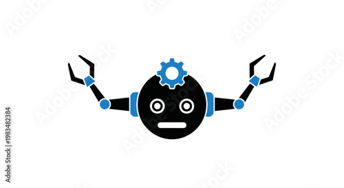 Robotic Automation Concept with Mechanical Arms and Gear Symbol