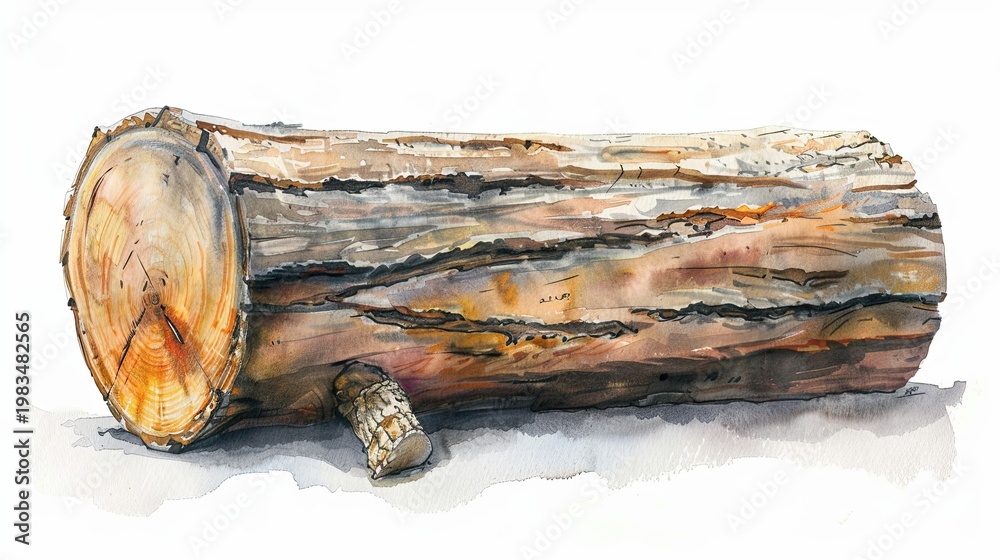Fototapeta premium Watercolor illustration of log, wooden texture.