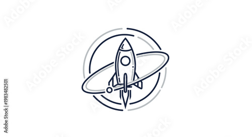 Rocket Launching Around Planet Orbit, Space Exploration Concept