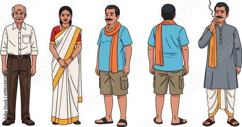 Indian people in traditional and casual clothing set isolated on white background, diverse male and female characters vector illustration collection