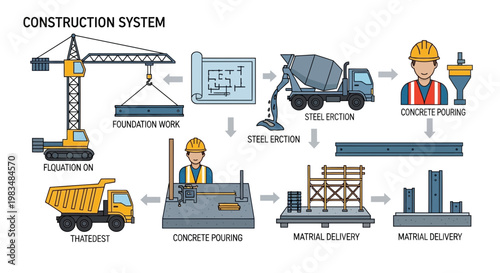 Construction Process Infographic: From Foundation to Pouring