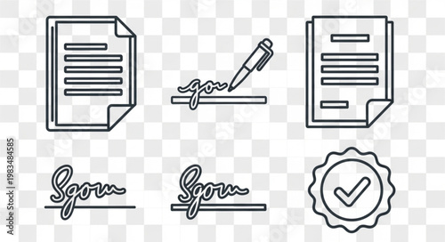 Document Signing And Approval Icons Set.