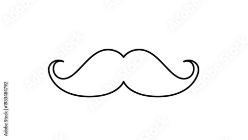 Simple black outline illustration of a classic curly handlebar mustache isolated on a white background for Movember or fashion related designs.