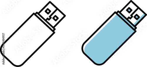 USB flash drives are depicted as minimalist linear icons with a solid light blue fill and sharp black outlines on a white background.