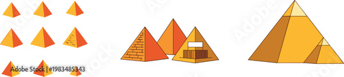 Egyptian pyramid icons set isolated on white background, geometric ancient Egypt symbols with different pyramid shapes vector illustration collection