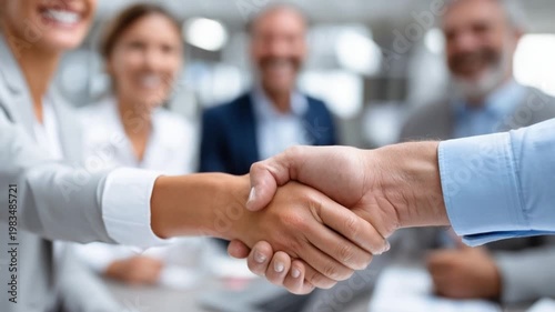 Handshake Harmony: Two individuals seal a deal, their handshake symbolizing trust, agreement, and the forging of a new partnership within a supportive business environment.