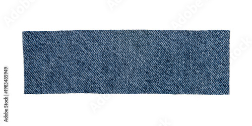 Fotografie Blue denim fabric swatch, strip, rectangular piece of jeans material isolated on transparent background