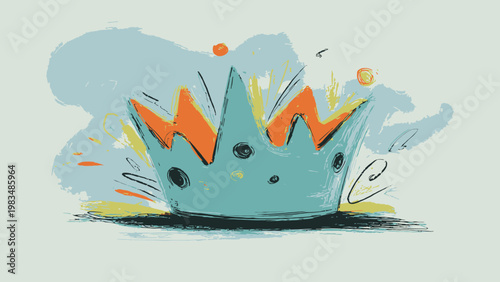 Royal Emblem Illustration - Turquoise Crown with Orange Accents