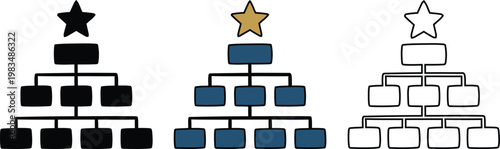 Hand drawn doodle style corporate organizational chart with a top priority star vector illustration representing business management structure and team hierarchy.