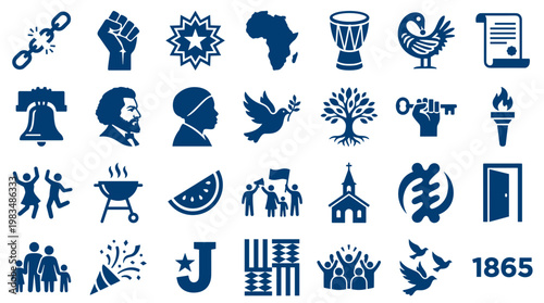 Collection of African American heritage symbols and icons representing freedom history and culture