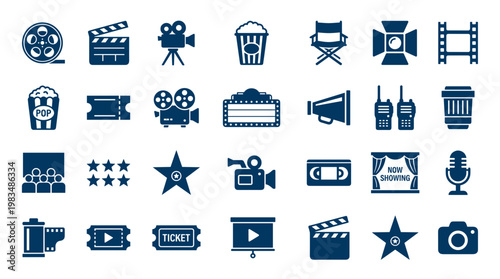 Tableau sur toile Collection of cinema and movie icons representing film production entertainment