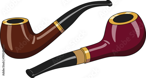 Classic Smoking Pipes Illustration with Wooden Tobacco Pipes in Vintage Style for Traditional Lifestyle, Collectible Objects, and Retro Design Concepts
