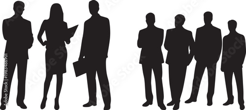 Business people silhouettes group, corporate team standing together isolated vector illustration