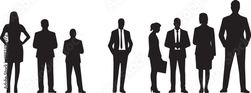 Business people silhouettes lineup, corporate team standing isolated professional characters set